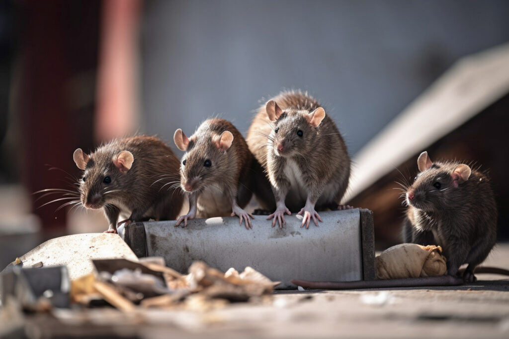 four rats on rubbish.